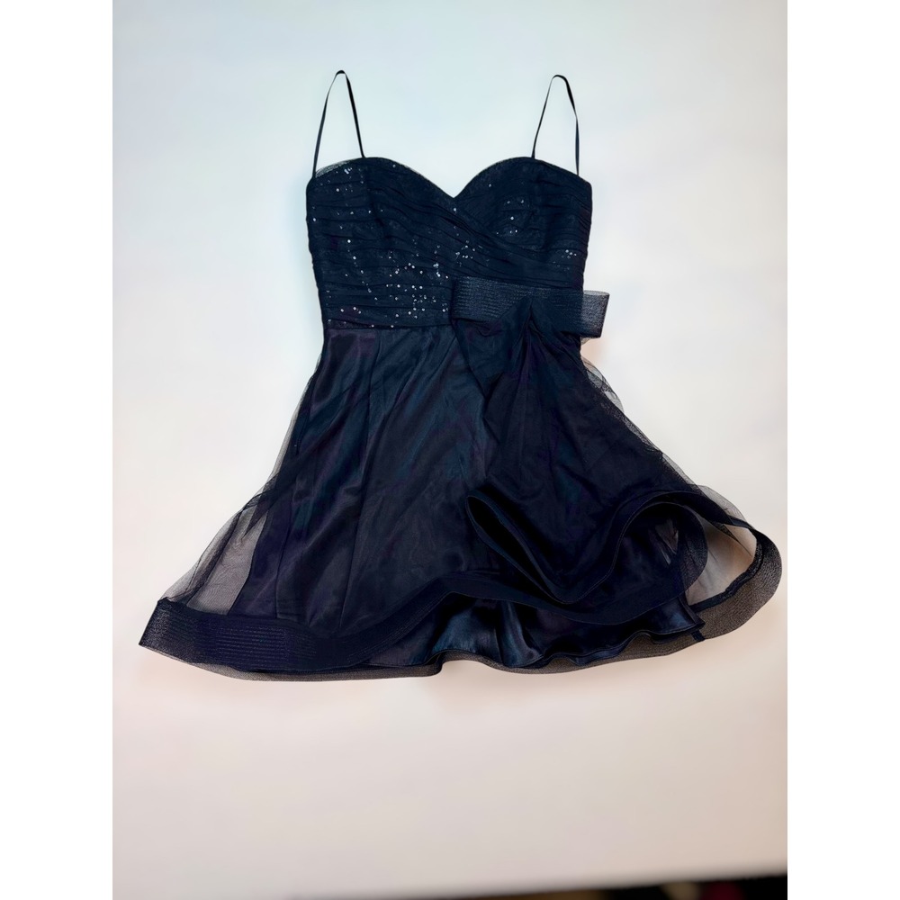 Betsy & Adam Black Sequin Tulle Bow Mini Sparkle Prom Party Dress Y2K Size 8